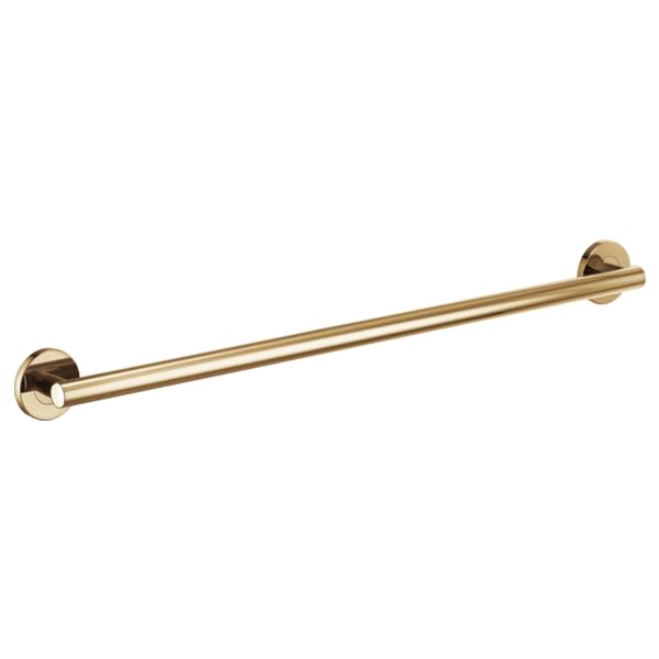 Brushed gold 36-inch linear grab bar with round tubing and circular wall-mounted flanges on each end.