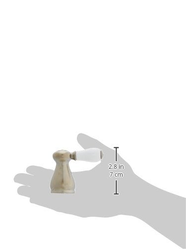 Stainless steel lever handle set with white porcelain insert and measurement dimensions shown.