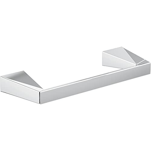 Polished chrome tissue holder with angled end caps and horizontal bar design.