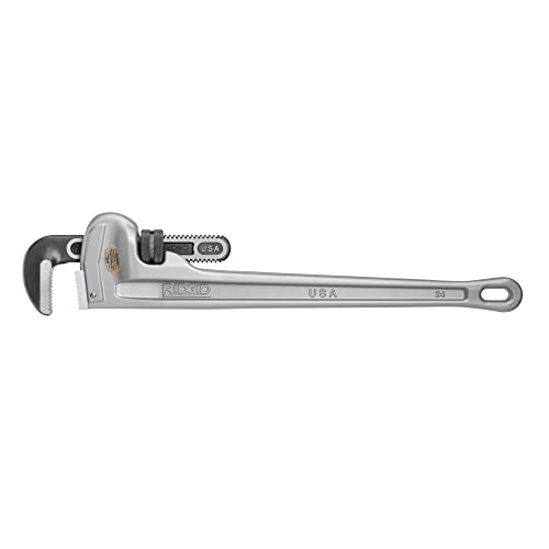 RIDGID 24-inch aluminum straight pipe wrench with adjustable jaw and handle grip.