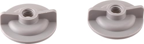 Two gray metal locknuts with threaded centers and wing-like flanges on opposite sides.