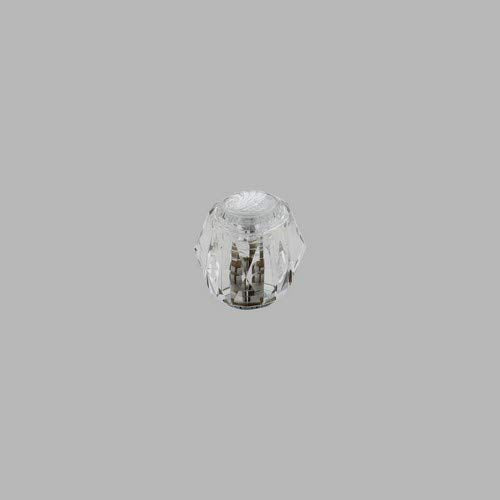Clear acrylic knob handle with ridged sides and metal interior valve mechanism.