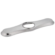 Stainless steel escutcheon plate with oval center opening and curved edges in Arctic finish.