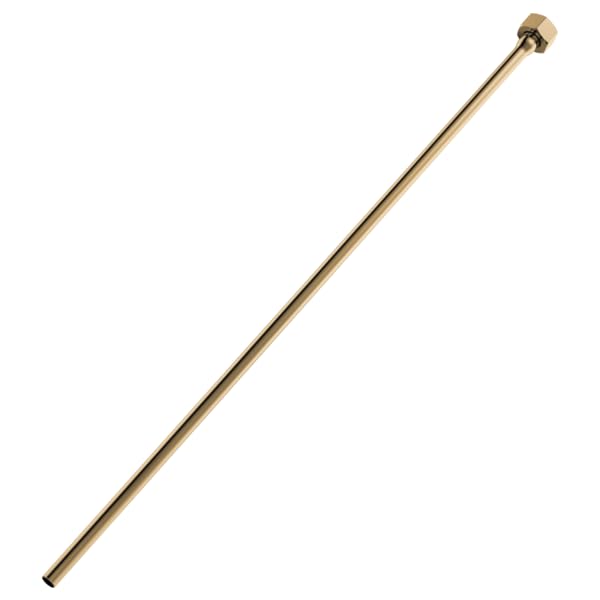 Brass metal supply line with connector fitting at one end, approximately 20 inches long.