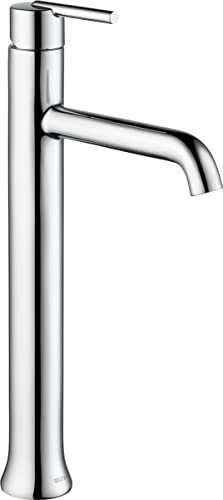 Chrome single-handle bathroom faucet with tall cylindrical body and curved spout.