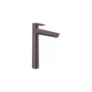Brushed black chrome single-hole bathroom faucet with tall cylindrical body and extended rectangular spout.