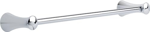 Chrome towel bar with flared end caps and circular finials on each end.