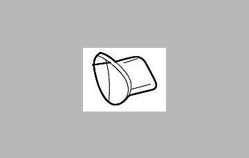 Red and blue button with curved design and raised center, shown in line drawing style.