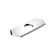 Chrome base plate with single center hole for faucet installation on countertop or sink.