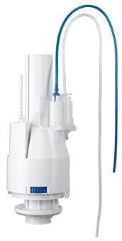 White pneumatic outlet valve with blue tubing and clear vent tube attached to base.