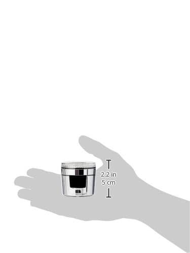 Chrome lever head with black center insert, approximately 2.2 inches tall, shown in hand for scale.