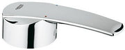 Chrome lever handle with Grohe branding for faucet repair, curved design with white accent button.