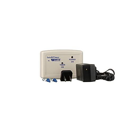 Beige remote timer device with power switch, black connector pieces, and blue wire terminals included.