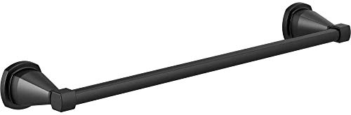 Matte black towel bar with decorative end caps, mounted horizontally.