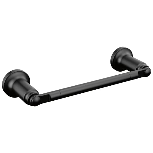 Black matte finish towel bar with round wall-mounted flanges on each end.