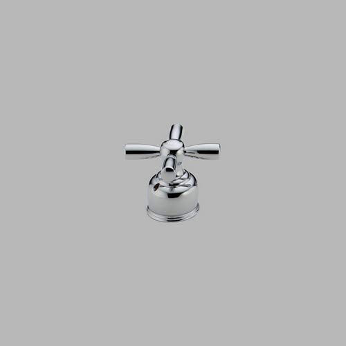 Chrome roman tub faucet with cross handles and curved spout mounted on round base.