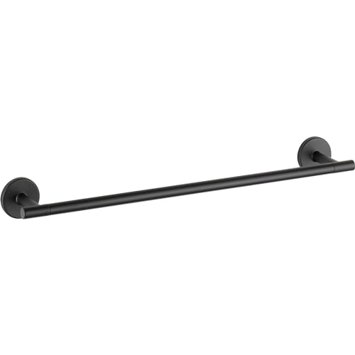 Matte black towel bar with cylindrical ends, mounted horizontally on wall.