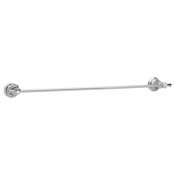 Chrome towel bar with circular wall-mounted brackets on each end.