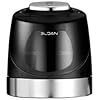 Chrome and black automatic soap dispenser with stainless steel base and black top housing.