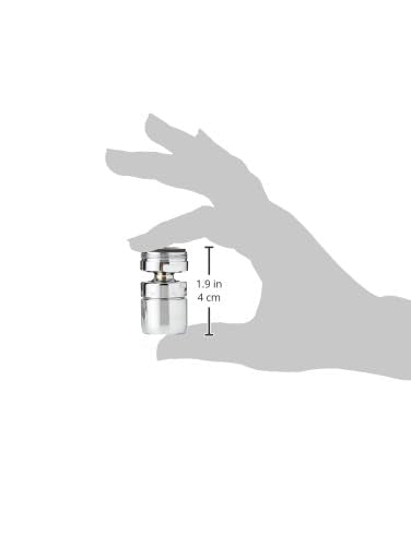 Chrome ball-joint aerator with threaded base, approximately 1.9 inches tall, shown in hand for scale.