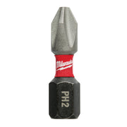 Single Phillips #2 insert bit with gray tip and red Milwaukee branded collar on black hexagonal base.