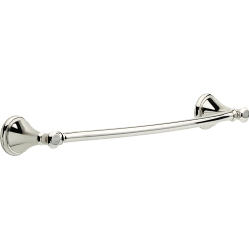 Polished chrome towel bar with decorative cone-shaped mounting flanges on each end.