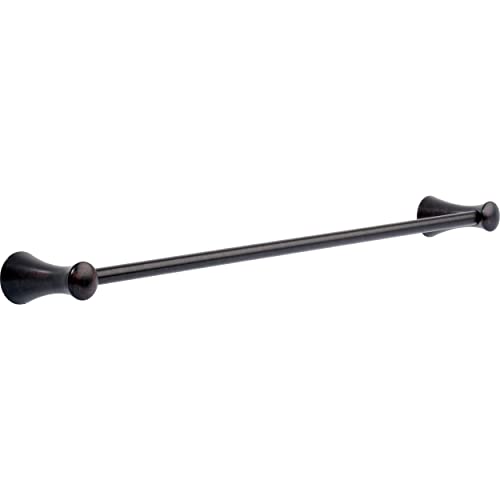 Black metal towel bar with cone-shaped mounting flanges on each end.