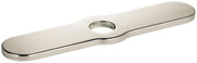Polished nickel base plate with elongated oval shape and single circular opening for kitchen faucet installation.