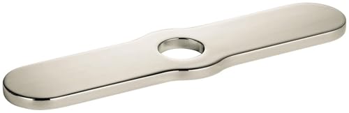 Polished nickel base plate with elongated oval shape and single circular opening for kitchen faucet installation.