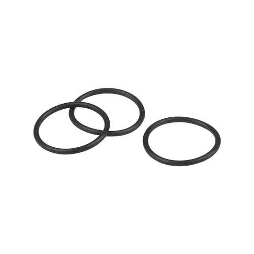 Three black rubber o-rings of varying sizes arranged on white background.
