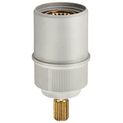 Chrome-finished cylindrical spindle extension with ribbed grip section and brass connector piece.