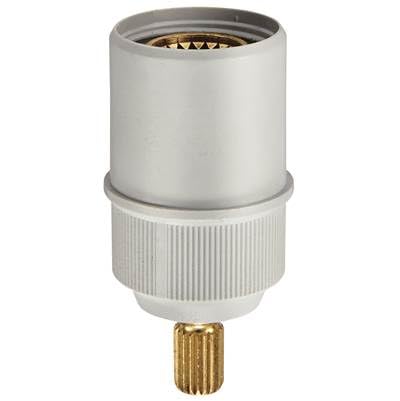 Chrome-finished cylindrical spindle extension with ribbed grip section and brass connector piece.