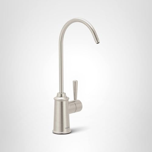 Spot Resist Stainless steel traditional drinking water faucet with curved spout and single lever handle.