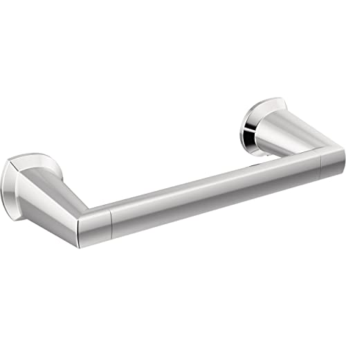 Chrome and brushed nickel 8-inch towel bar with curved mounting brackets on white background.