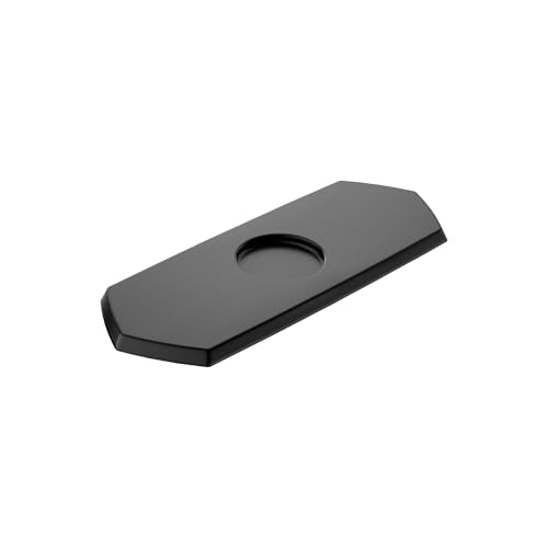 Matte black octagonal base plate with central hole for single-hole faucet installation.