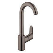 Brushed black chrome bar faucet with curved spout and single lever handle.