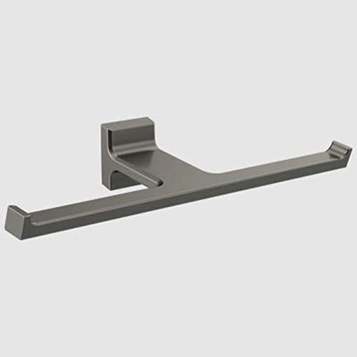 Chrome double tissue paper holder with wall-mounted bracket and two roll dispensers.