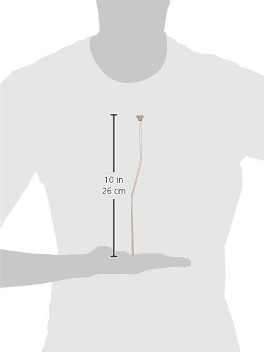 Brushed nickel lift rod approximately 10 inches long with connector hardware shown at scale against torso.