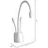 White contemporary instant hot and cold water faucet with curved spout and white countertop dispenser unit.