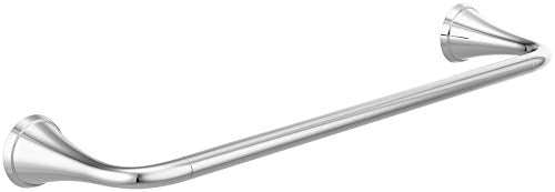 Polished chrome towel bar with curved design and cone-shaped mounting brackets on each end.