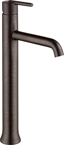 Tall single-handle bathroom faucet with curved spout in matte black finish.