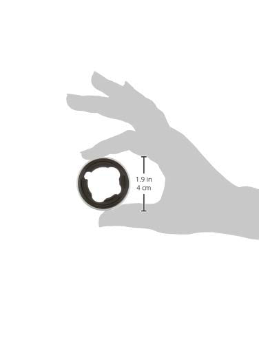 Chrome circular escutcheon with black center ring, 1.9 inches in diameter, shown in hand for scale.