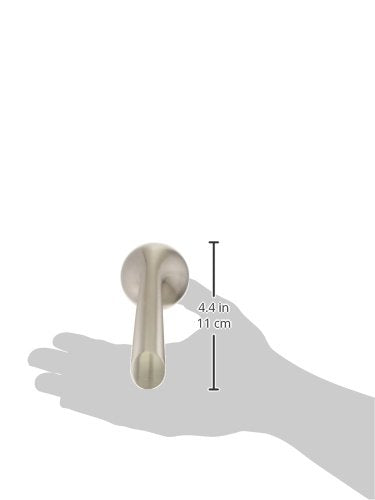 Stainless steel lever handle with circular escutcheon, 4.4 inches tall, displayed on hand silhouette.