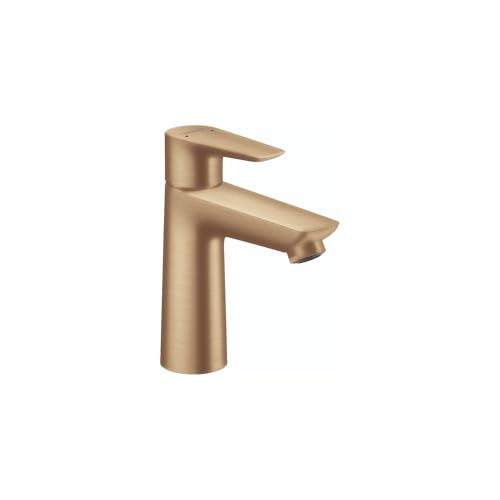 Brushed bronze single-hole bathroom faucet with tall cylindrical body and curved spout.