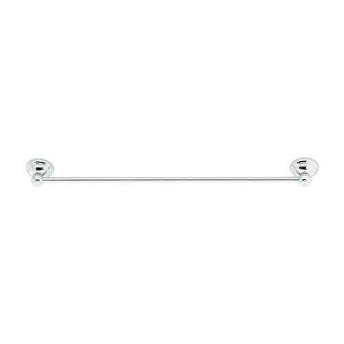 Brushed nickel 24-inch straight towel bar with circular wall-mounted flanges on each end.