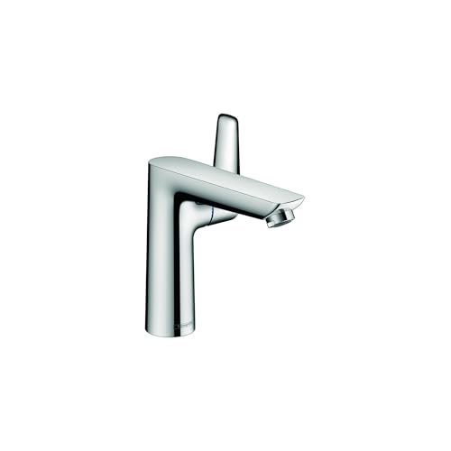 Chrome single-hole bathroom faucet with tall cylindrical body and angled spout.