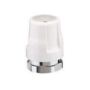 White manual knob for radiator valve with chrome metal base and top ring.