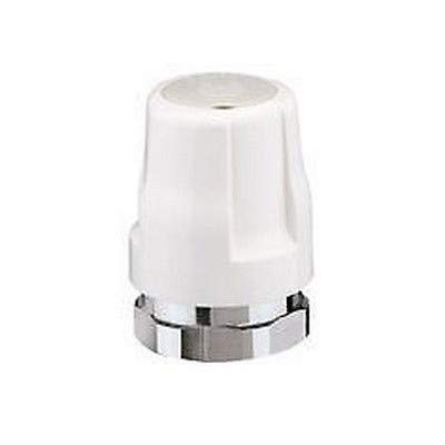 White manual knob for radiator valve with chrome metal base and top ring.