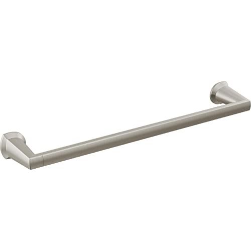 Brushed nickel towel bar with angled end brackets, 18 inches long.
