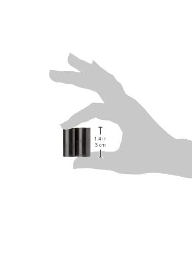 Small rectangular chrome battery with vertical ridges held in hand for scale, 1.4 inches tall.